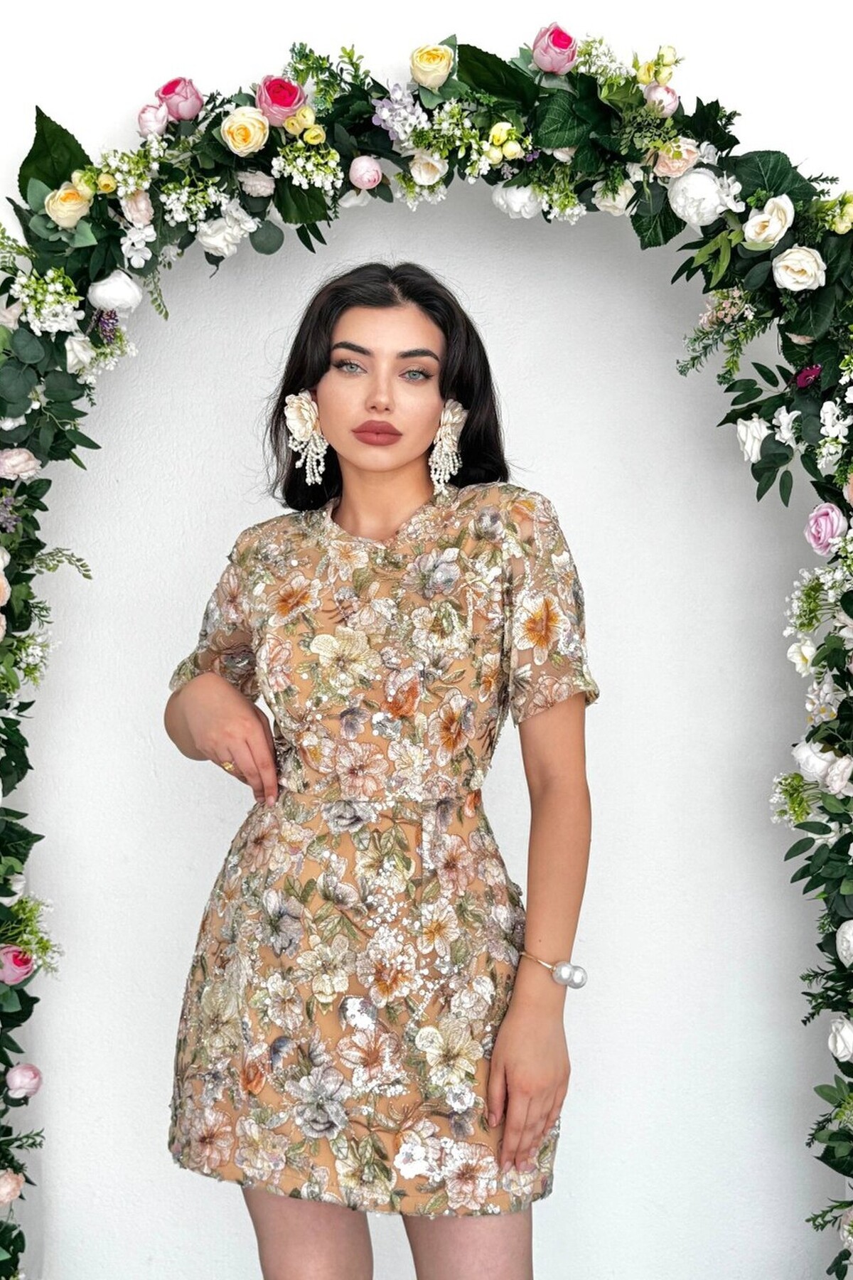 Flowes Kristal Taş Detaylı Elbise