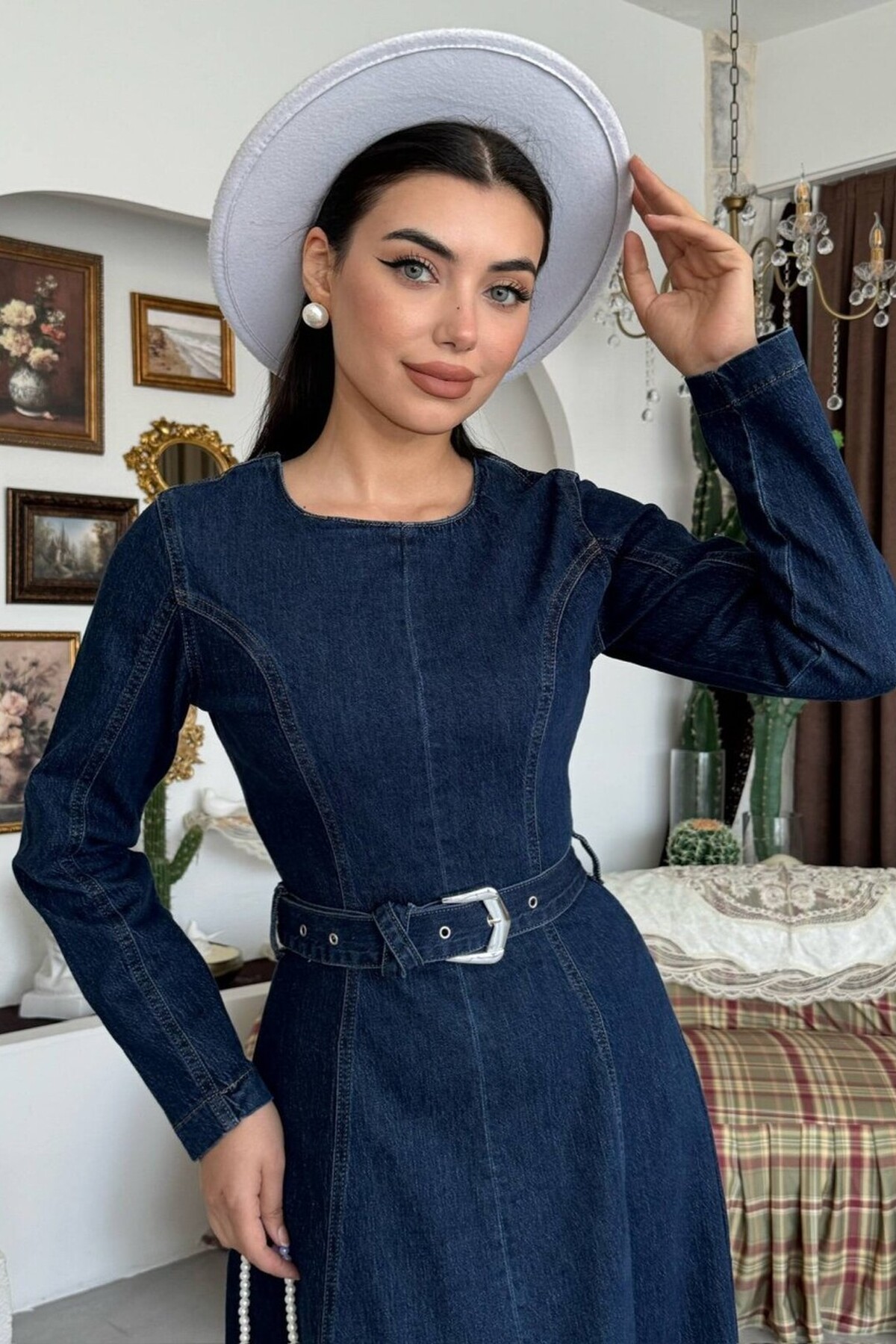 Junsa Belt-Detail Denim Dress