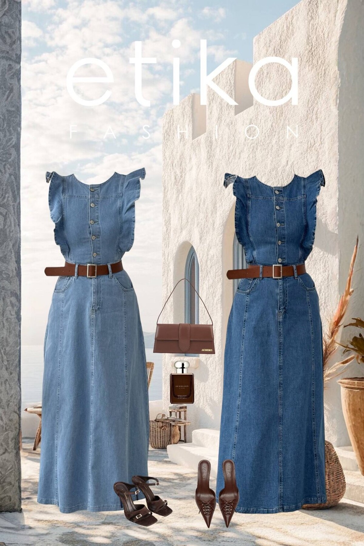 Hulse Cep Detaylı Denim Elbise