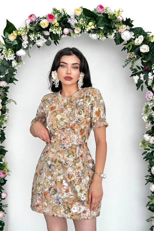 Flowes Kristal Taş Detaylı Elbise
