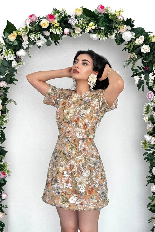 Flowes Kristal Taş Detaylı Elbise