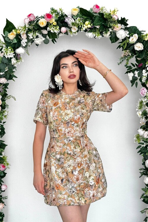 Flowes Kristal Taş Detaylı Elbise