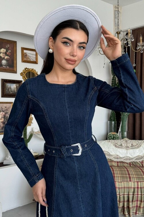 Junsa Belt-Detail Denim Dress