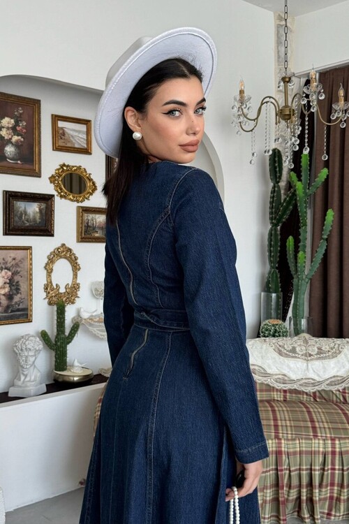 Junsa Belt-Detail Denim Dress