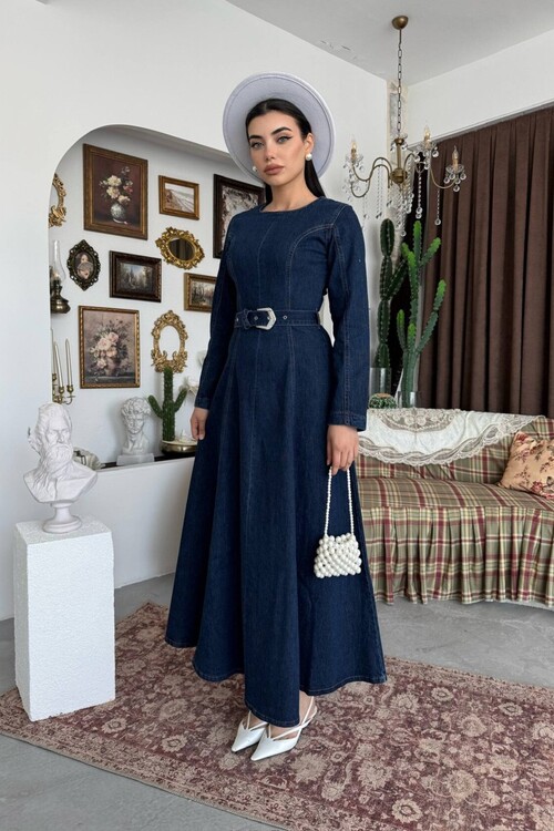 Junsa Belt-Detail Denim Dress