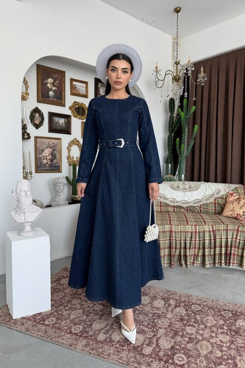 Junsa Belt-Detail Denim Dress