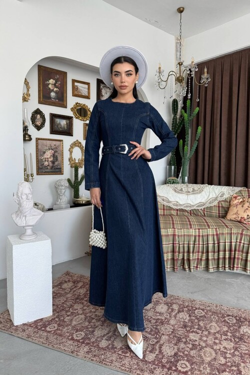 Junsa Belt-Detail Denim Dress