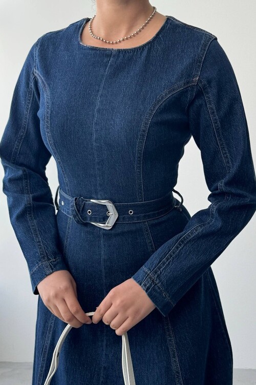 Junsa Belt-Detail Denim Dress