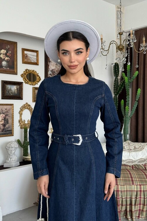 Junsa Belt-Detail Denim Dress