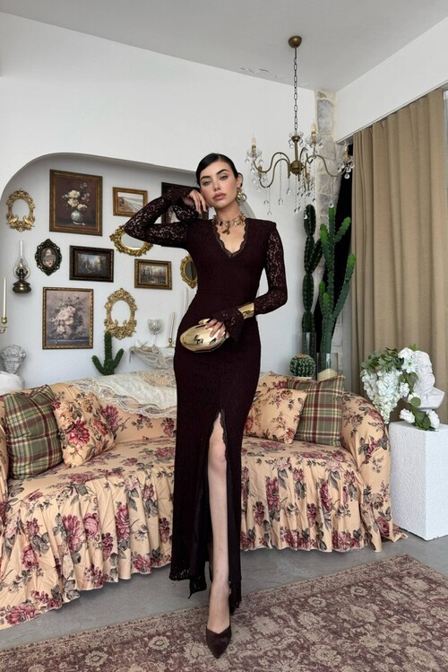 Ruyon Yırtmaç Detaylı Elbise