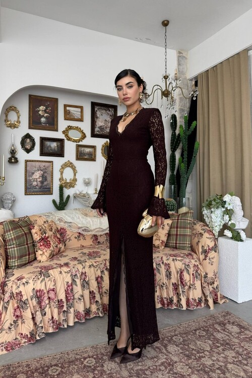 Ruyon Yırtmaç Detaylı Elbise