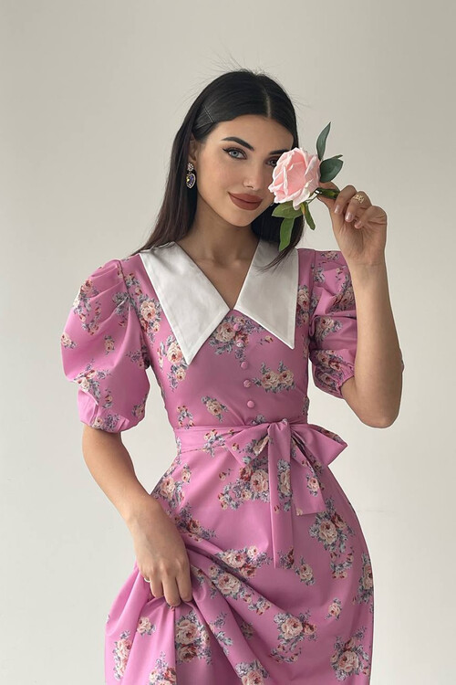 Edna Pointed Collar Retro Dress