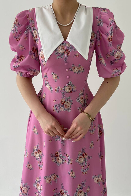 Edna Pointed Collar Retro Dress