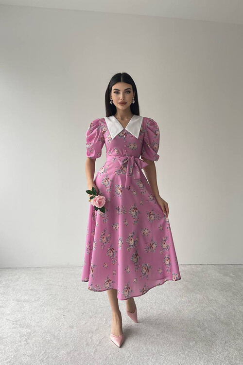 Edna Pointed Collar Retro Dress