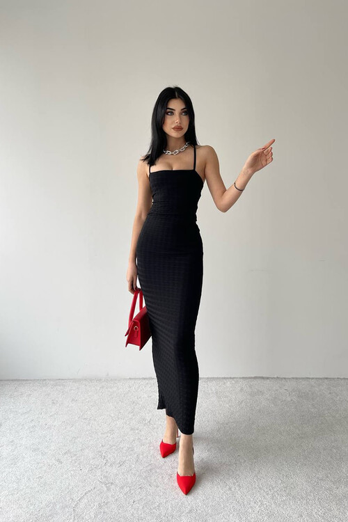 Elena Black Strappy Long Dress