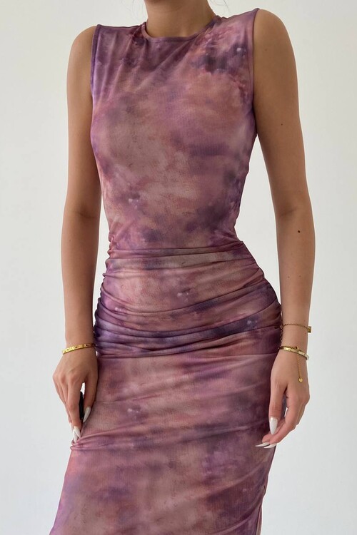 Patterned Lilac Midi Dress