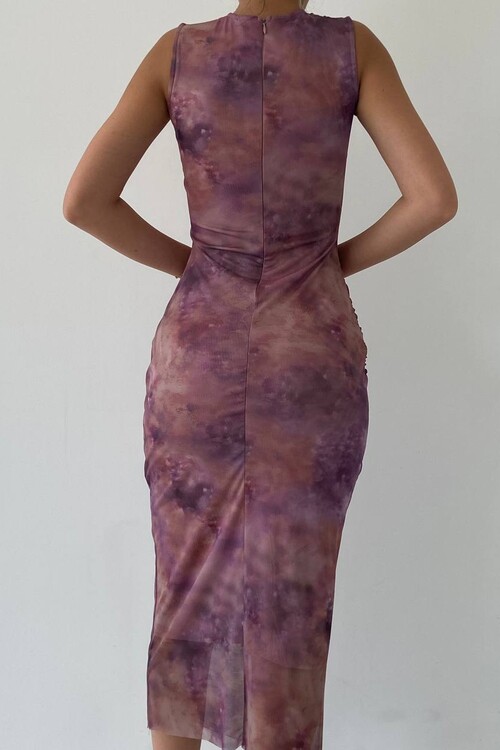Patterned Lilac Midi Dress