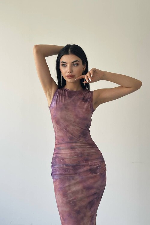 Patterned Lilac Midi Dress