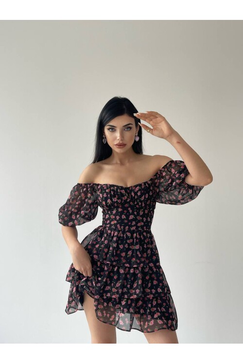 Wedney Black Floral Mini Dress