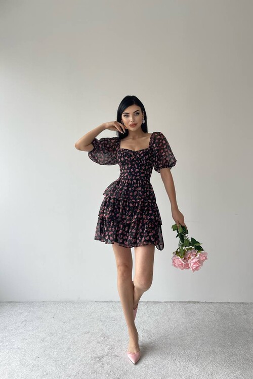 Wedney Black Floral Mini Dress