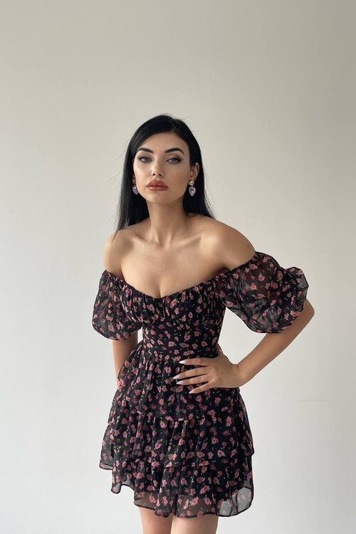 Wedney Black Floral Mini Dress