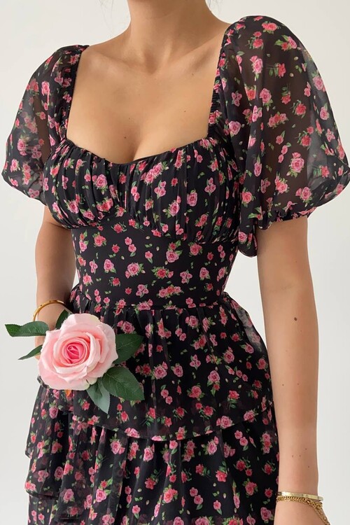 Wedney Black Floral Mini Dress