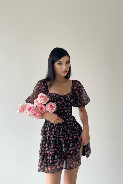 Wedney Black Floral Mini Dress