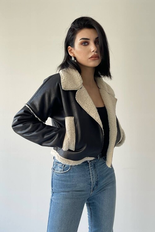 Furry Short Leather Jacket