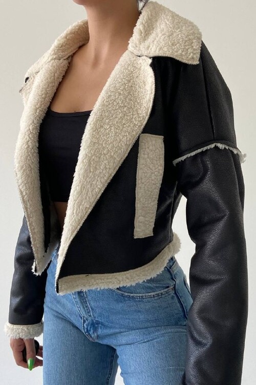 Furry Short Leather Jacket