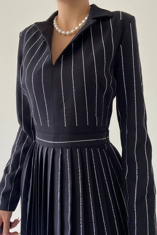 Çizgili Detaylı Mini Elbise