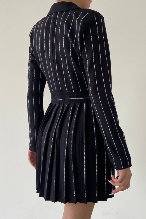 Çizgili Detaylı Mini Elbise