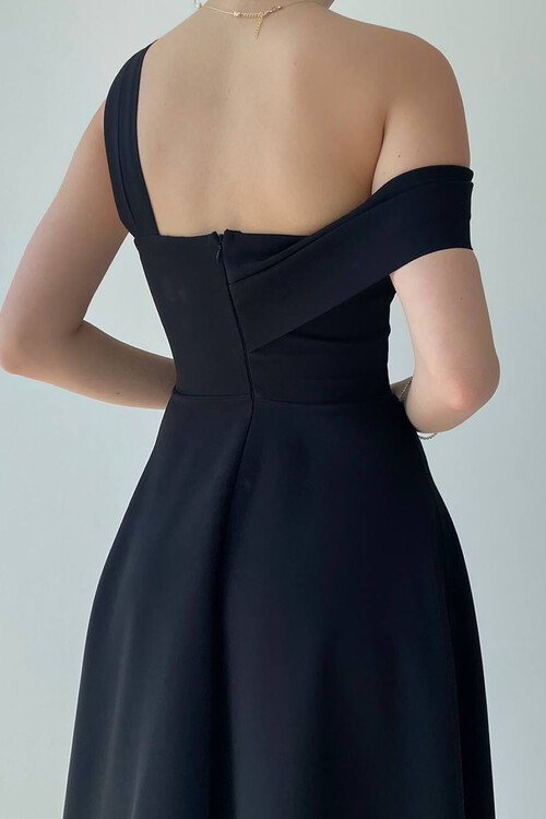 Bella Tek Omuz Çan Midi Elbise