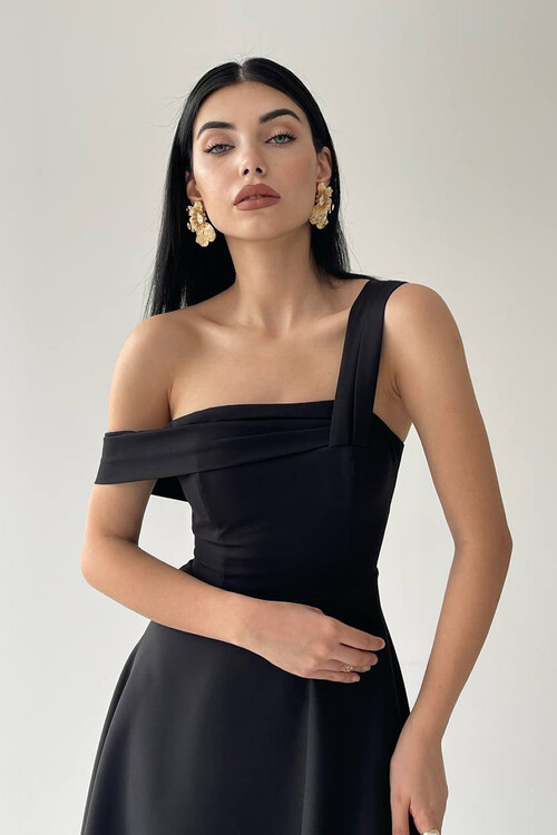 Bella Tek Omuz Çan Midi Elbise