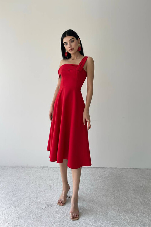 Bella Tek Omuz Çan Midi Elbise
