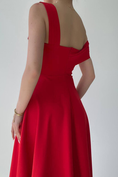 Bella Tek Omuz Çan Midi Elbise