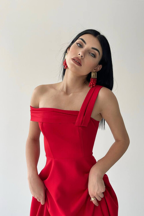 Bella Tek Omuz Çan Midi Elbise