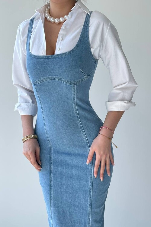 Edina Jean Askılı Midi Elbise