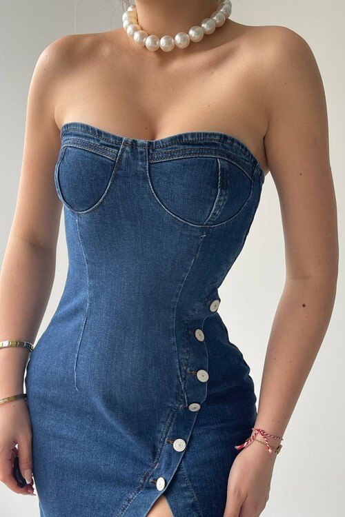 Popeye Jean Straplez Elbise