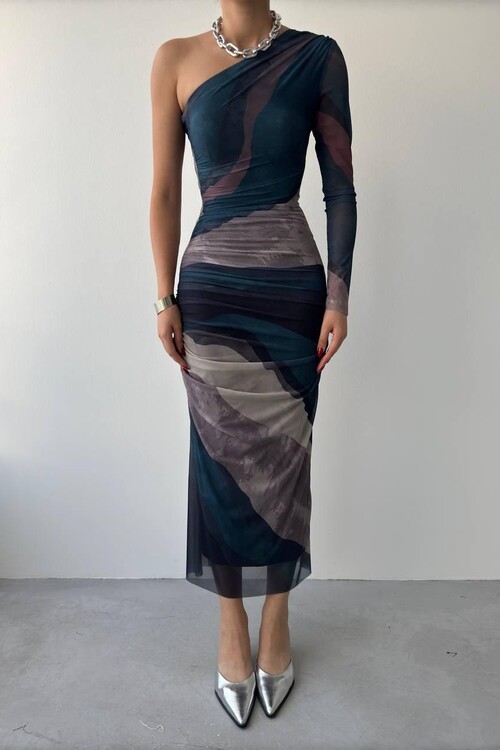 Alava Tek Omuz Tül Elbise