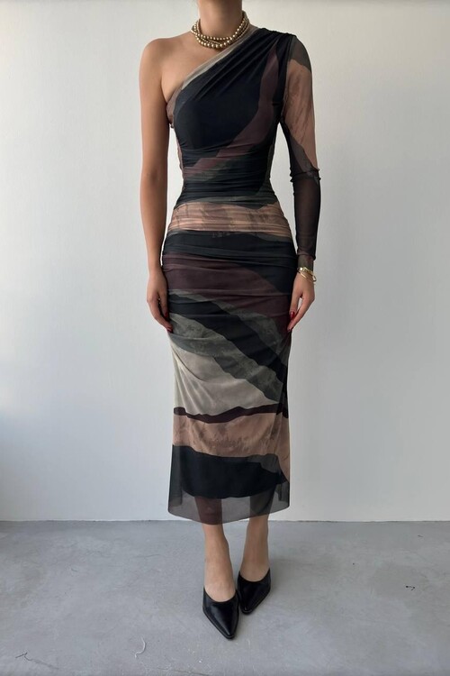 Alava Tek Omuz Tül Elbise