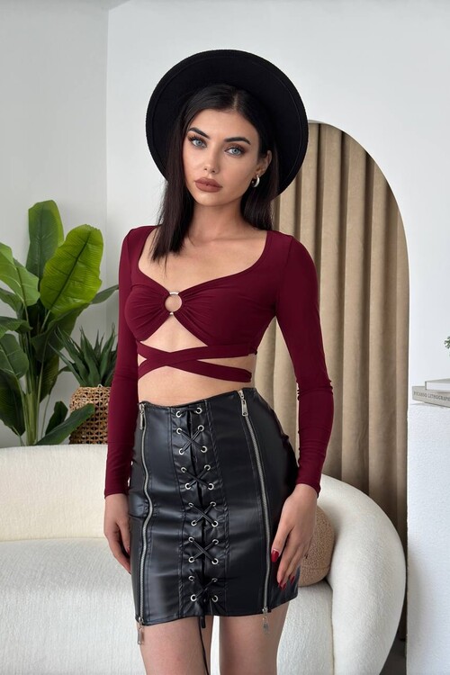 Bağcıklı Mini Deri Etek