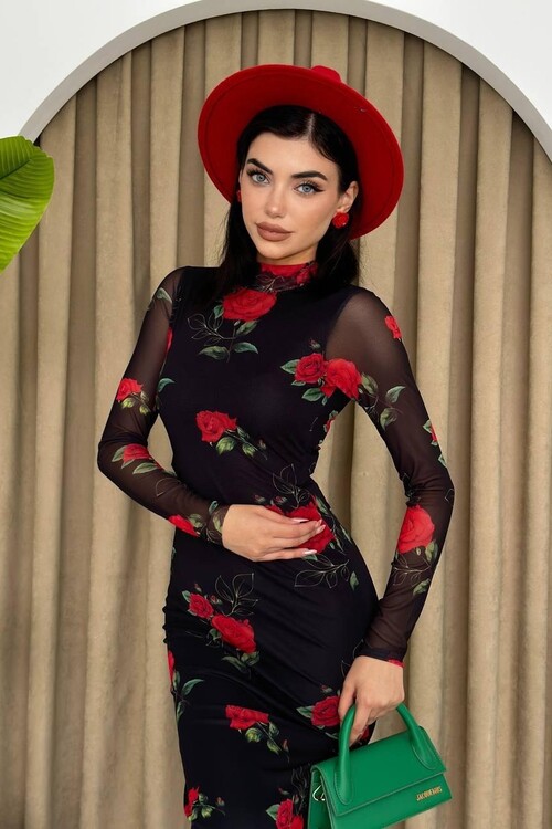 Ceora Gül Desen Tül Elbise