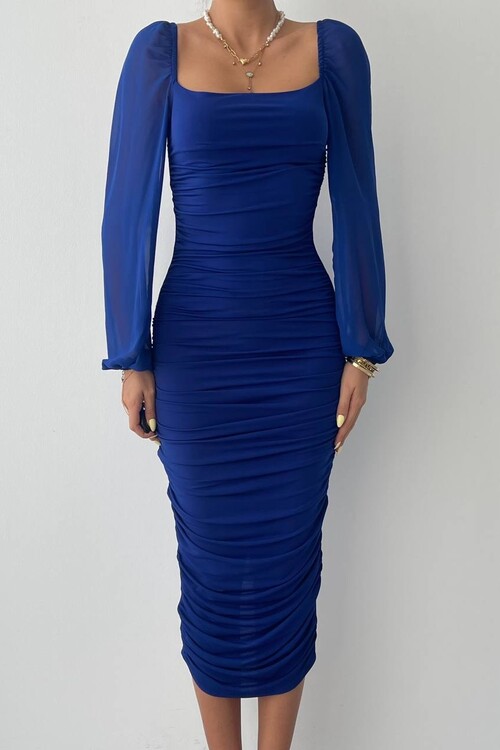 Engla Dress with Tulle Sleeves and Detail