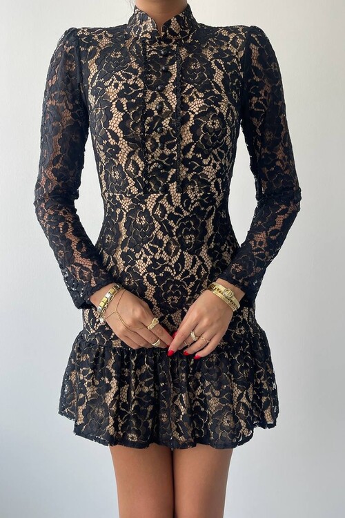 Famous Dantel Mini Elbise