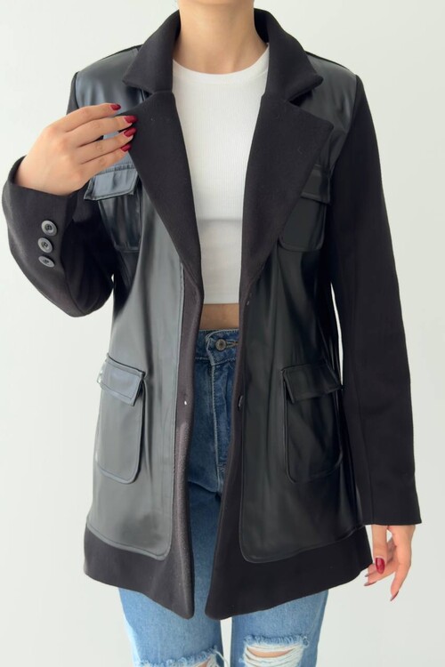 Khaki Leather Detailed Jacket