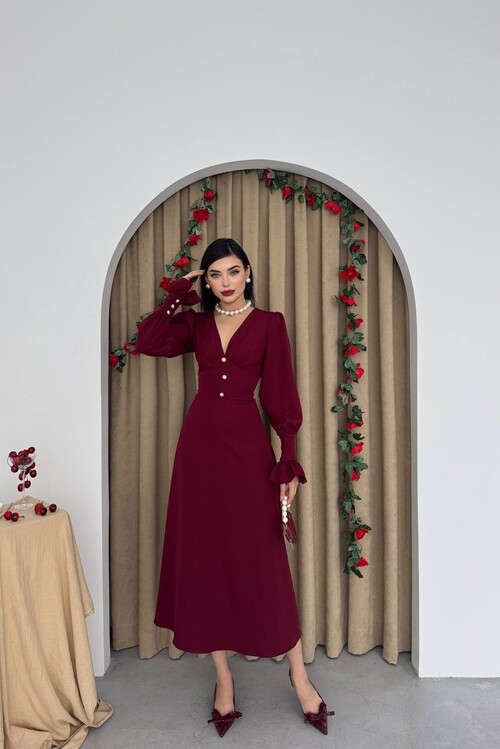 Meta Düğme Detaylı Elbise