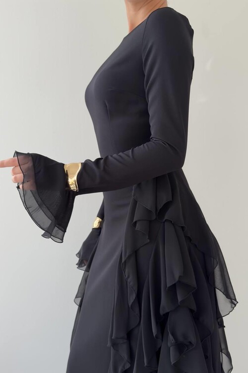 Rel Fırfır Detay Elbise