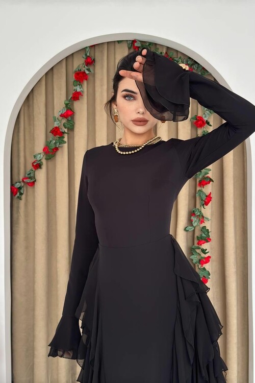 Rel Fırfır Detay Elbise