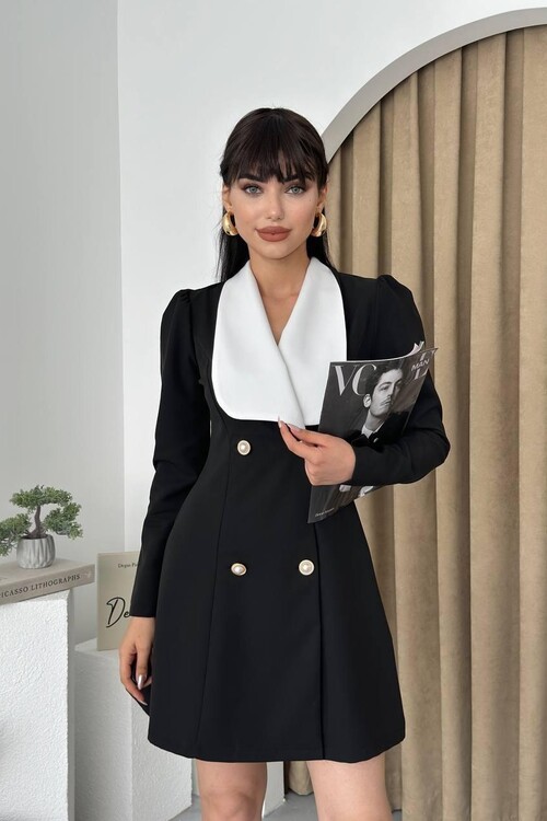 Abel Beyaz Yakalı Mini Elbise