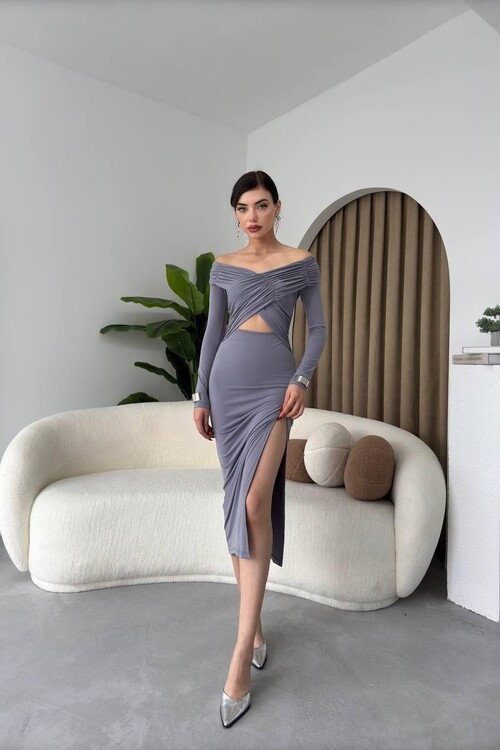 Ashley Kuşak Dekolte Elbise